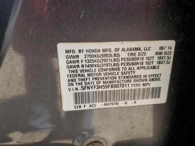 Photo 12 VIN: 5FNYF3H59FB007011 - HONDA PILOT EXL 