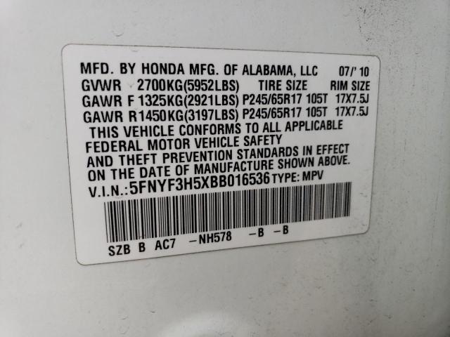 Photo 12 VIN: 5FNYF3H5XBB016536 - HONDA PILOT EXL 