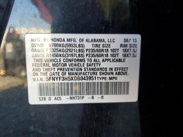 Photo 12 VIN: 5FNYF3H5XDB043951 - HONDA PILOT EXL 