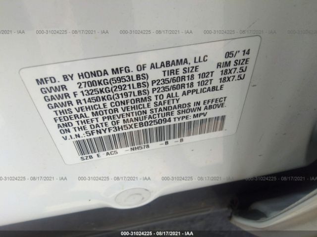 Photo 8 VIN: 5FNYF3H5XEB025094 - HONDA PILOT 