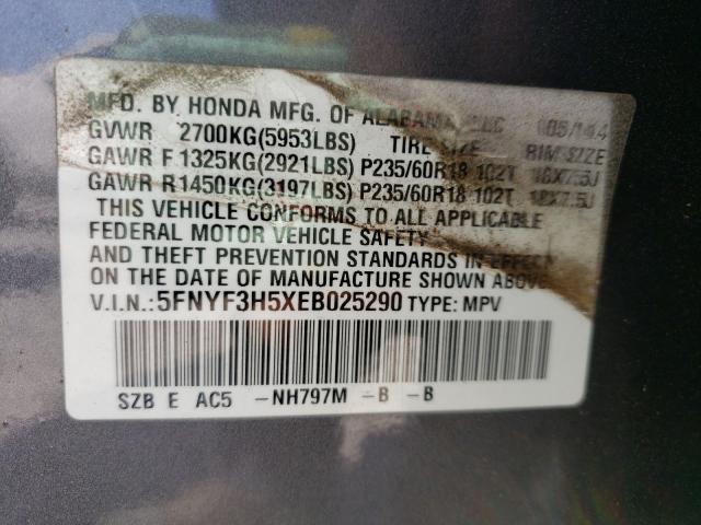 Photo 9 VIN: 5FNYF3H5XEB025290 - HONDA PILOT EXL 