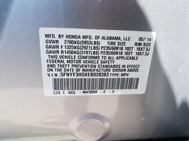 Photo 9 VIN: 5FNYF3H5XEB028383 - HONDA PILOT EXL 