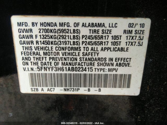 Photo 8 VIN: 5FNYF3H61AB023415 - HONDA PILOT 