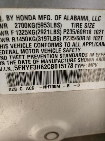 Photo 9 VIN: 5FNYF3H62CB015178 - HONDA PILOT EXL 