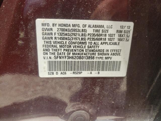 Photo 9 VIN: 5FNYF3H62DB013898 - HONDA PILOT EXL 