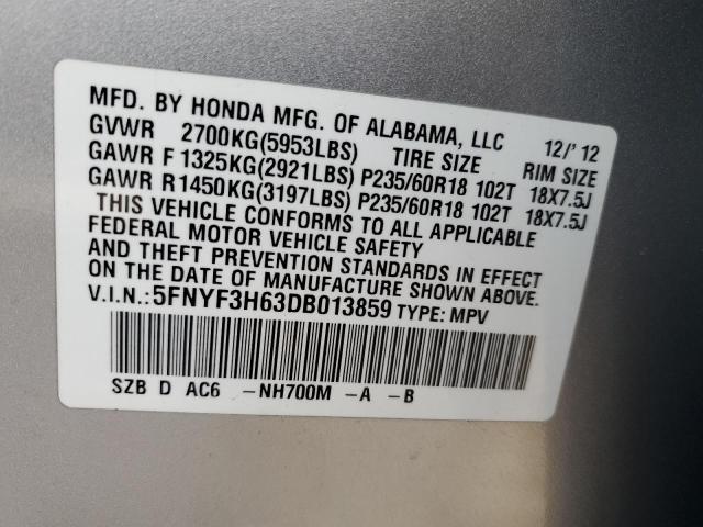 Photo 12 VIN: 5FNYF3H63DB013859 - HONDA PILOT EXL 