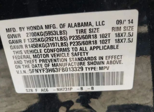 Photo 8 VIN: 5FNYF3H63FB013329 - HONDA PILOT 