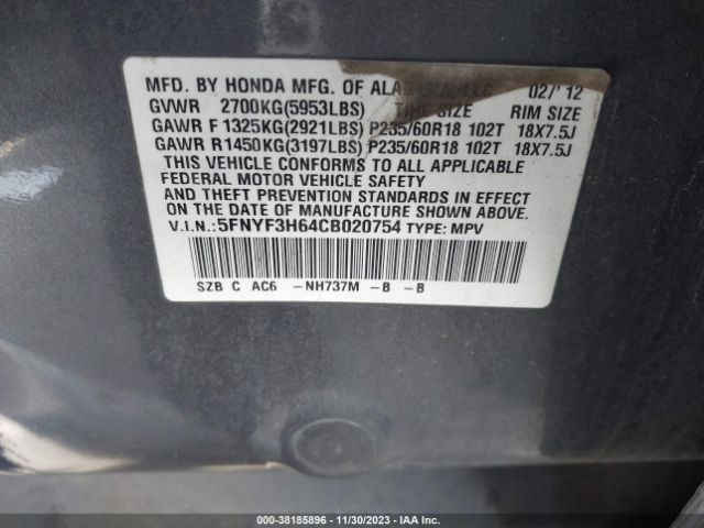 Photo 8 VIN: 5FNYF3H64CB020754 - HONDA PILOT 