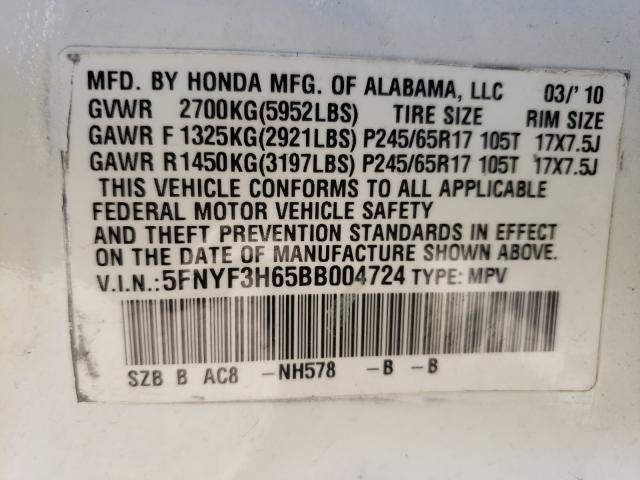 Photo 9 VIN: 5FNYF3H65BB004724 - HONDA PILOT EXL 