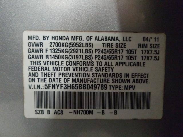 Photo 9 VIN: 5FNYF3H65BB049789 - HONDA PILOT EXL 