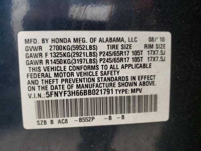 Photo 9 VIN: 5FNYF3H66BB021791 - HONDA PILOT EXL 