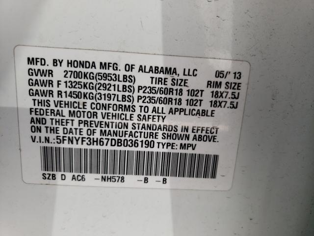 Photo 9 VIN: 5FNYF3H67DB036190 - HONDA PILOT EXL 