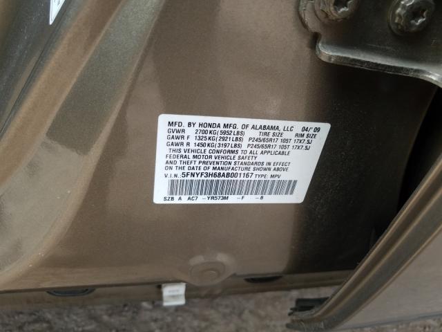 Photo 9 VIN: 5FNYF3H68AB001167 - HONDA PILOT EXL 