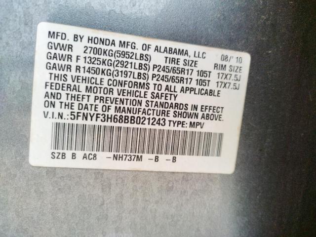 Photo 9 VIN: 5FNYF3H68BB021243 - HONDA PILOT EXL 