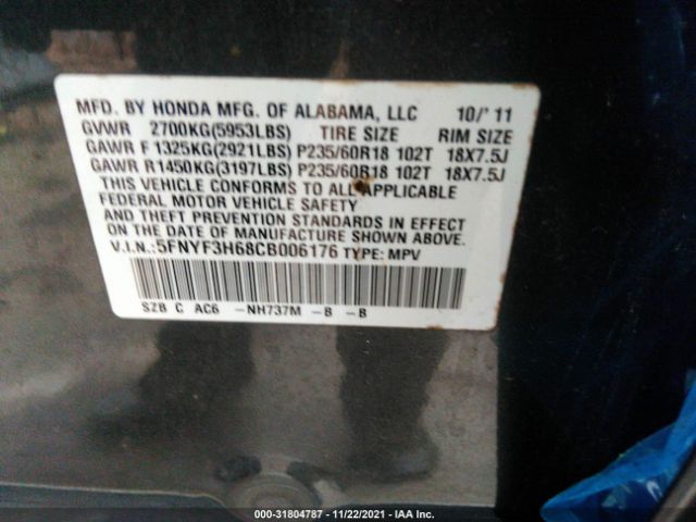 Photo 8 VIN: 5FNYF3H68CB006176 - HONDA PILOT 