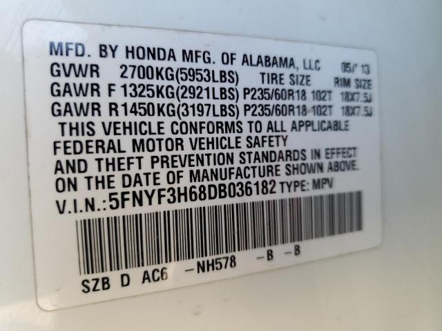 Photo 9 VIN: 5FNYF3H68DB036182 - HONDA PILOT 