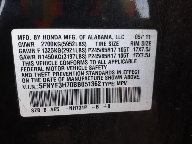 Photo 9 VIN: 5FNYF3H70BB051362 - HONDA PILOT EXLN 