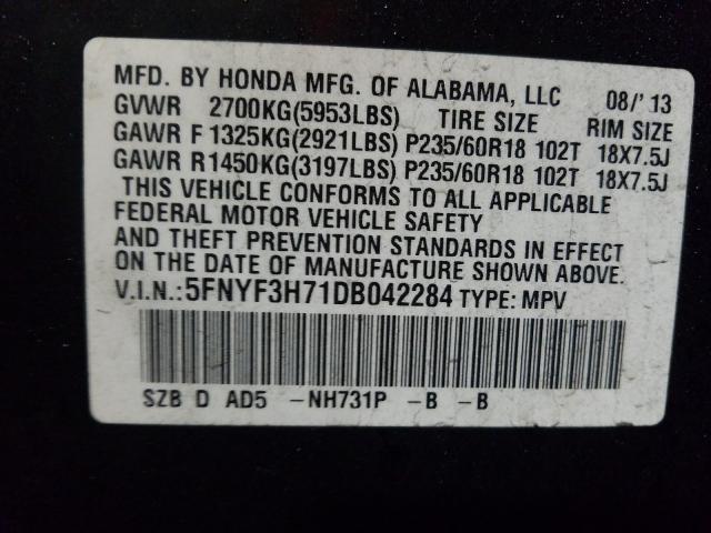 Photo 9 VIN: 5FNYF3H71DB042284 - HONDA PILOT EXLN 