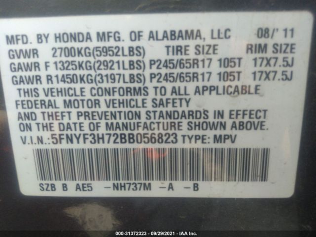 Photo 8 VIN: 5FNYF3H72BB056823 - HONDA PILOT 