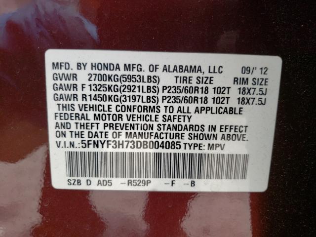 Photo 9 VIN: 5FNYF3H73DB004085 - HONDA PILOT EXLN 