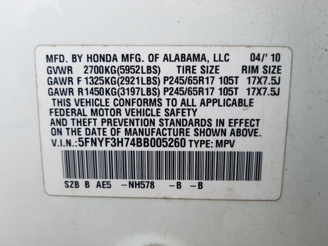 Photo 9 VIN: 5FNYF3H74BB005260 - HONDA PILOT EXLN 