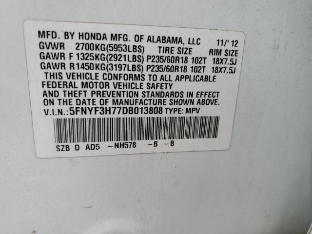 Photo 12 VIN: 5FNYF3H77DB013808 - HONDA PILOT EXLN 