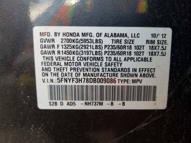 Photo 9 VIN: 5FNYF3H78DB009086 - HONDA PILOT EXLN 