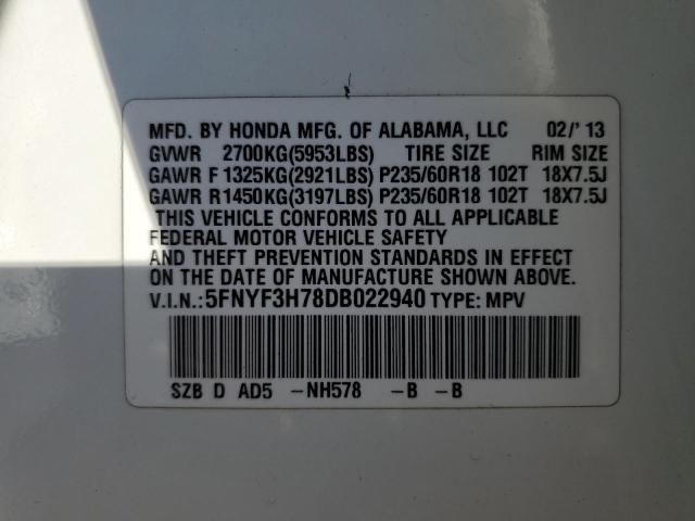 Photo 12 VIN: 5FNYF3H78DB022940 - HONDA PILOT EXLN 