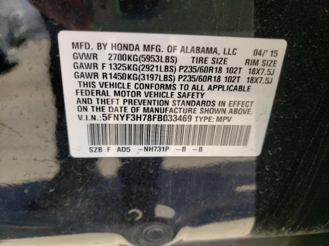 Photo 9 VIN: 5FNYF3H78FB033469 - HONDA PILOT EXLN 