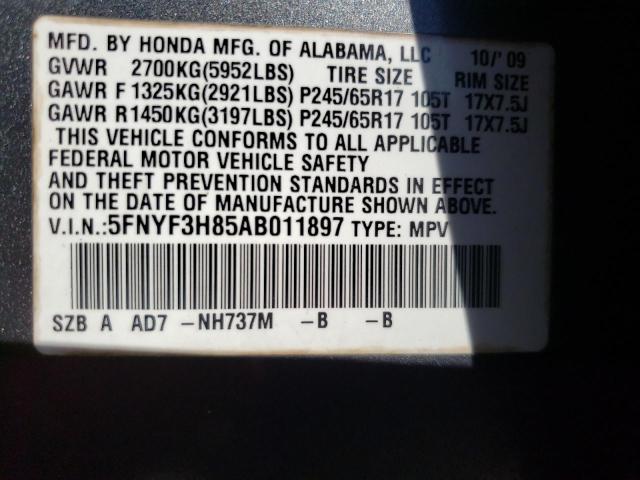 Photo 9 VIN: 5FNYF3H85AB011897 - HONDA PILOT TOUR 