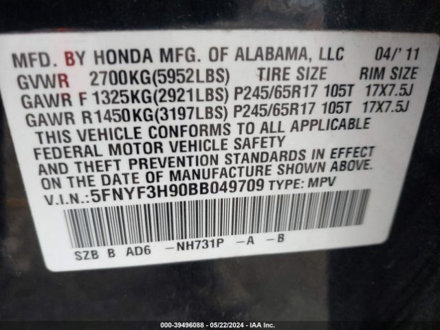 Photo 8 VIN: 5FNYF3H90BB049709 - HONDA PILOT 