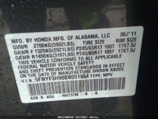 Photo 8 VIN: 5FNYF3H90BB051864 - HONDA PILOT 