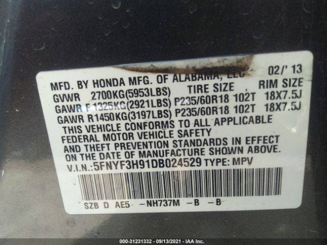 Photo 8 VIN: 5FNYF3H91DB024529 - HONDA PILOT 