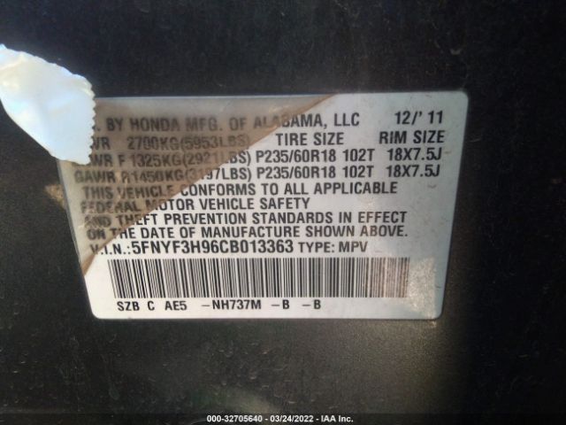 Photo 8 VIN: 5FNYF3H96CB013363 - HONDA PILOT 