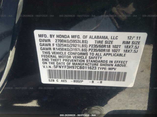 Photo 8 VIN: 5FNYF3H97CB011623 - HONDA PILOT 