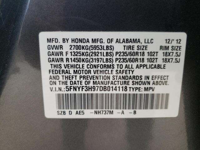 Photo 13 VIN: 5FNYF3H97DB014118 - HONDA PILOT TOUR 