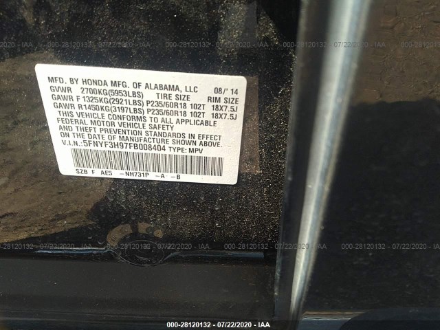 Photo 8 VIN: 5FNYF3H97FB008404 - HONDA PILOT 