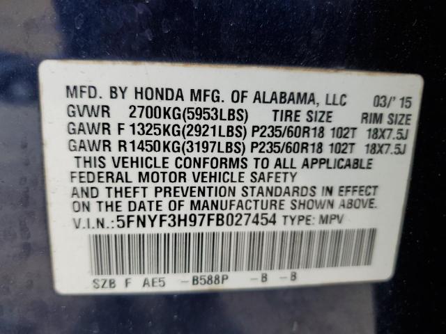 Photo 13 VIN: 5FNYF3H97FB027454 - HONDA PILOT 