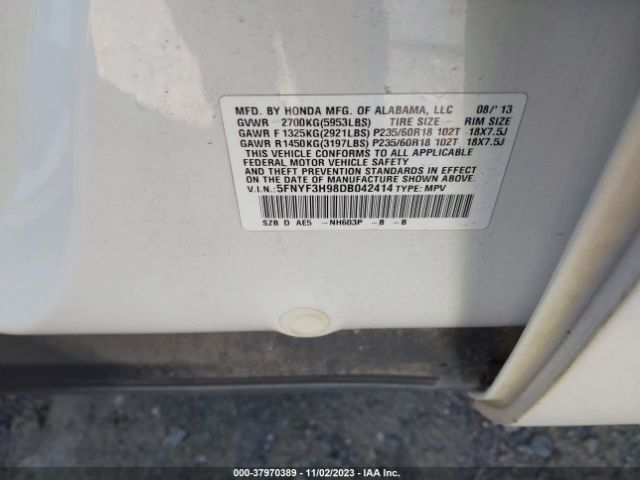 Photo 8 VIN: 5FNYF3H98DB042414 - HONDA PILOT 