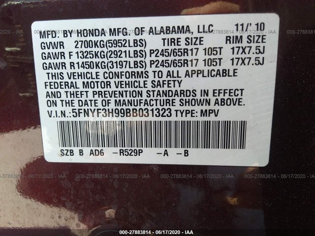 Photo 8 VIN: 5FNYF3H99BB031323 - HONDA PILOT 