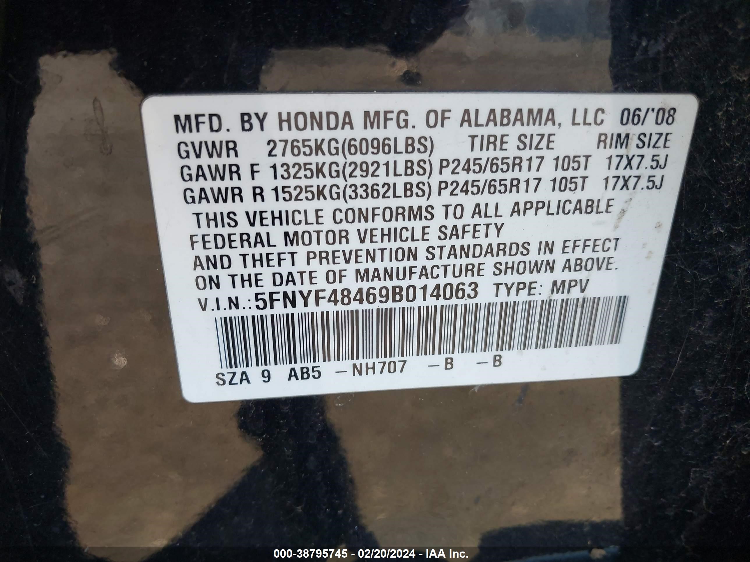 Photo 8 VIN: 5FNYF48469B014063 - HONDA PILOT 