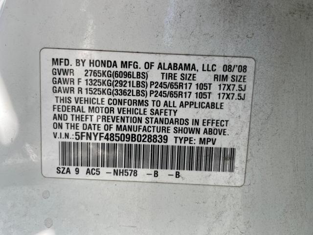 Photo 9 VIN: 5FNYF48509B028839 - HONDA PILOT 