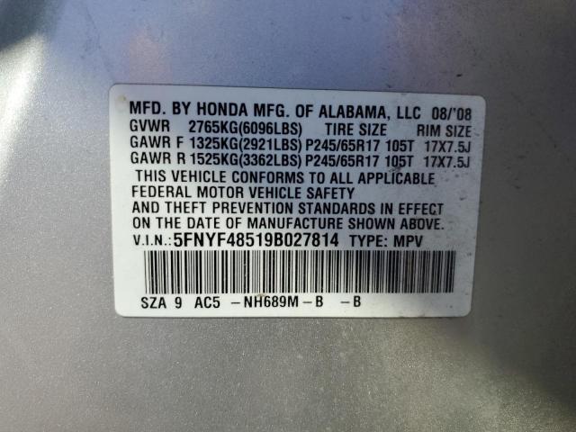 Photo 12 VIN: 5FNYF48519B027814 - HONDA PILOT 