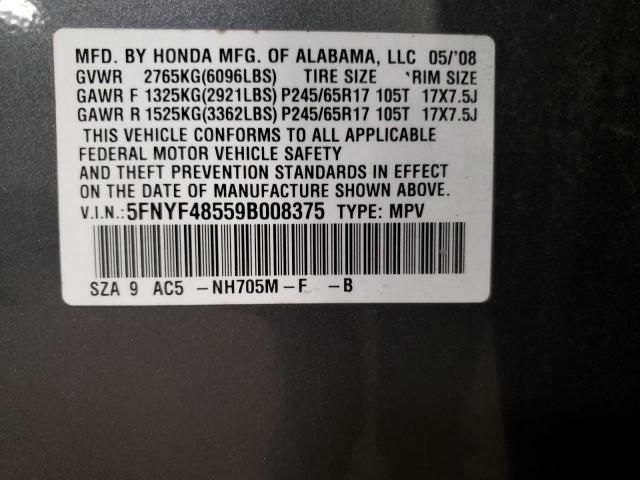 Photo 12 VIN: 5FNYF48559B008375 - HONDA PILOT 