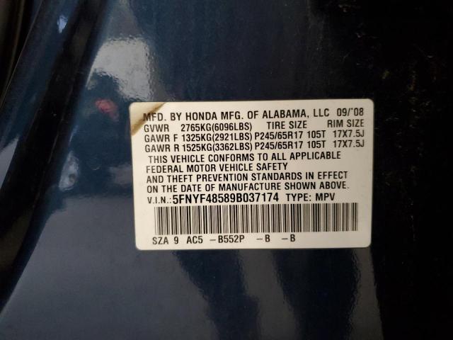 Photo 13 VIN: 5FNYF48589B037174 - HONDA PILOT 