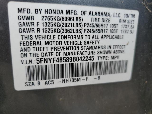 Photo 11 VIN: 5FNYF48589B042245 - HONDA PILOT 