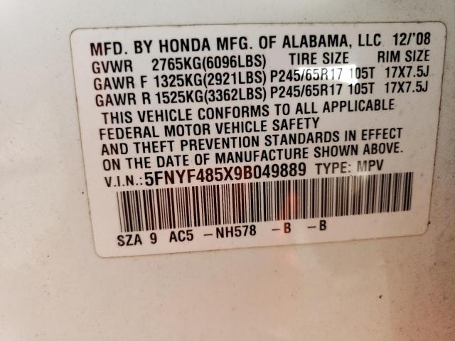 Photo 12 VIN: 5FNYF485X9B049889 - HONDA PILOT EXL 