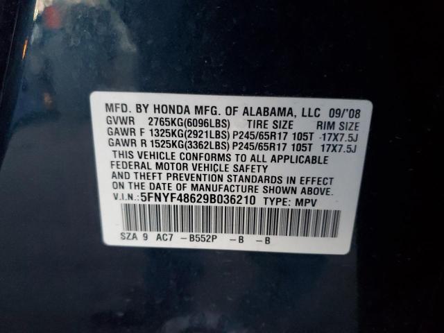 Photo 12 VIN: 5FNYF48629B036210 - HONDA PILOT EXL 