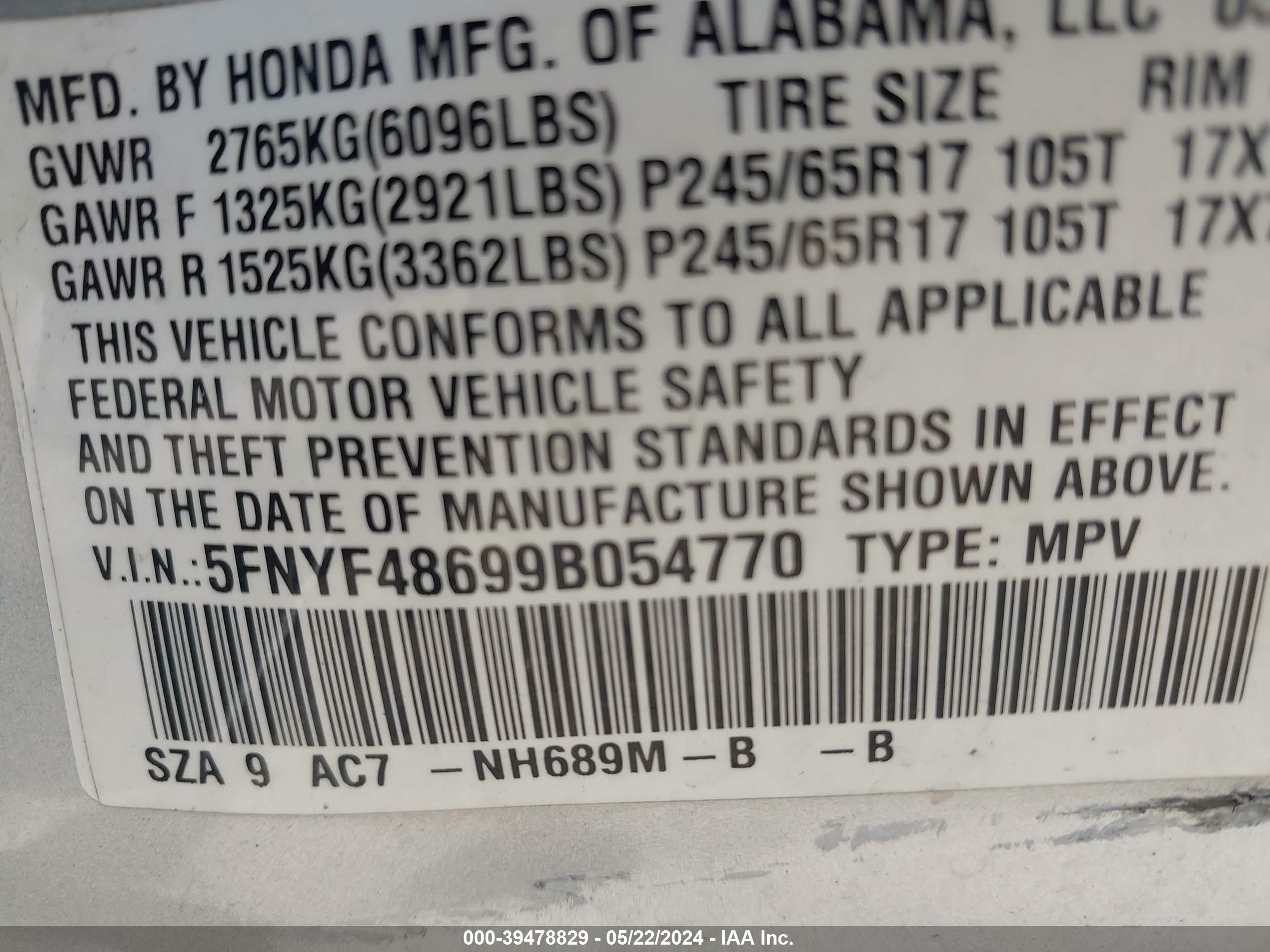 Photo 8 VIN: 5FNYF48699B054770 - HONDA PILOT 