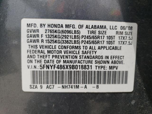 Photo 9 VIN: 5FNYF486X9B018831 - HONDA PILOT EXL 